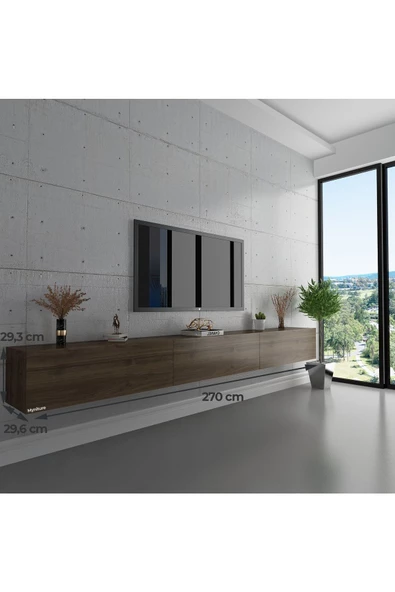 Myniture Home & Living Duvara Monte Tv Sehpası Ceviz S6108-2 - Resim 3