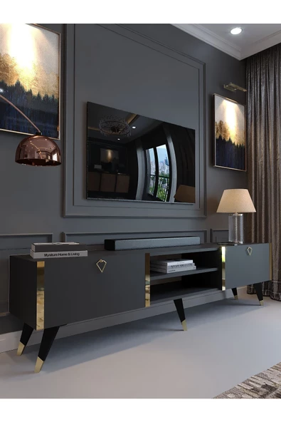 Myniture Home & Living Festival Tv Sehpası G3830-4 Antrasit Gold