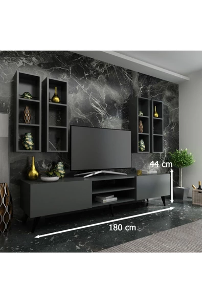 MobilyaFırsat Ideal Tv Ünitesi Duvar Rafı Q7001-4 Antrasit - Resim 2