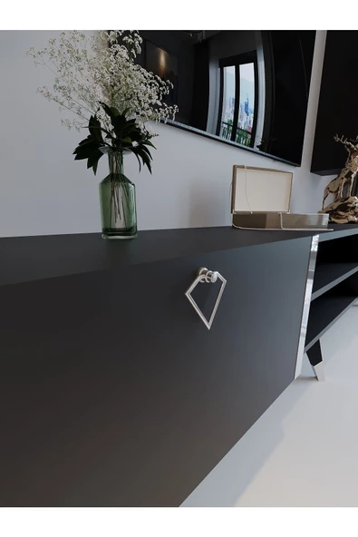 Myniture Home & Living Festival Tv Ünitesi G3006-4 Antrasit - Silver detaylı Minifiks Bağlantı Tv Sehpası ve Duvar Rafı - 4