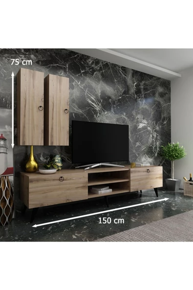 Myniture Home & Living Tv Ünitesi + Duvar Raf Ve Dolaplı Q7822-3 Çırağan - Resim 2