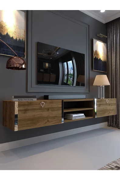 Myniture Home & Living Festival Duvara Monte Tv Sehpası Ceviz S10009-2 Silver ürün görseli 1