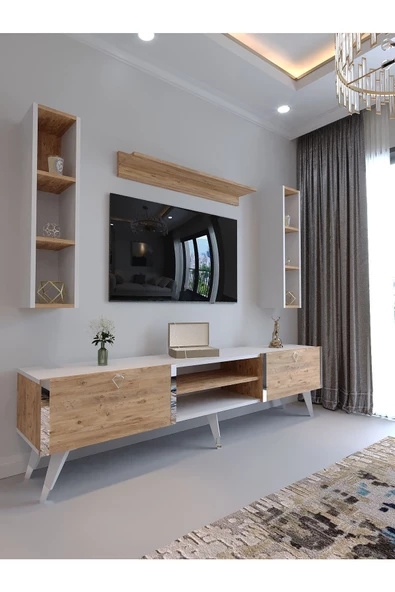 Myniture Home & Living Festival Tv Ünitesi S3009-6-1 BEYAZ ATLANTİK SİLVER COLOR Tv Sehpası ve Duvar Rafı ürün görseli 1