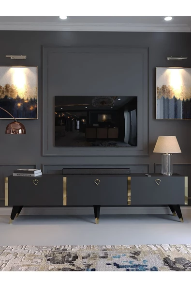 Myniture Home & Living Festival Tv Sehpası G3817-4 Antrasit Gold - 2