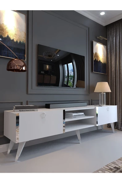 Myniture Home & Living Festival Tv Sehpası S3830-1 Silver Beyaz