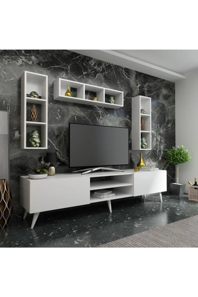 MobilyaFırsat Ideal Tv Ünitesi Duvar Rafı Q7006-1 Beyaz