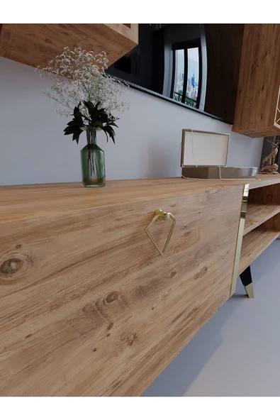 Myniture Home & Living Tv Ünitesi G3001-6 ATLANTİK GOLD COLOR Tv Sehpası ve Duvar Rafı - 4