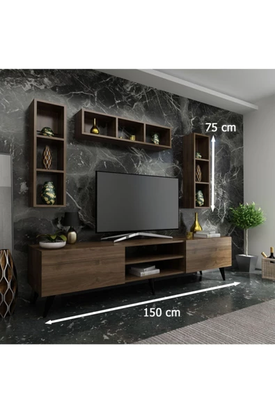 MobilyaFırsat Ideal Tv Ünitesi Duvar Raflı Q7806-2 Ceviz - Resim 2