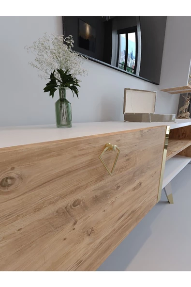 Myniture Home & Living Festival Tv Ünitesi S3006-6-1 BEYAZ ATLANTİK SİLVER COLOR Tv Sehpası ve Duvar Rafı - 4