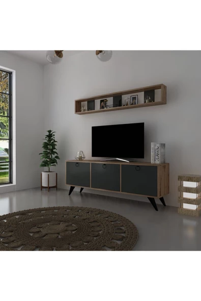 Myniture Home & Living Icon Raflı Tv Ünitesi Q3029-6 Kulplu Dolaplı Modern Tv Sehpası - 3