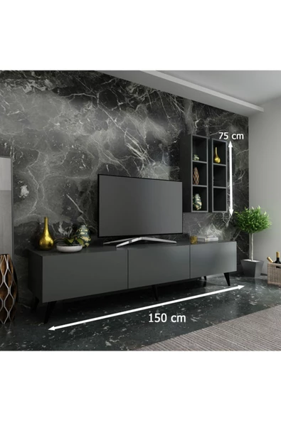 MobilyaFırsat Ideal Tv Ünitesi Duvar Raflı Q7803-4 Antrasit - Resim 2