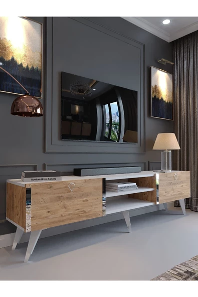 Myniture Home & Living Festival Tv Sehpası S3830-6-1 Silver Beyaz Atlantik Çam