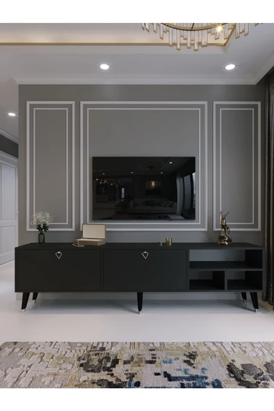 Myniture Home & Living Festival Tv Ünitesi S6501-4 Antrasit Silver detaylı Minifiks Bağlantı Tv Sehpası - Resim 2