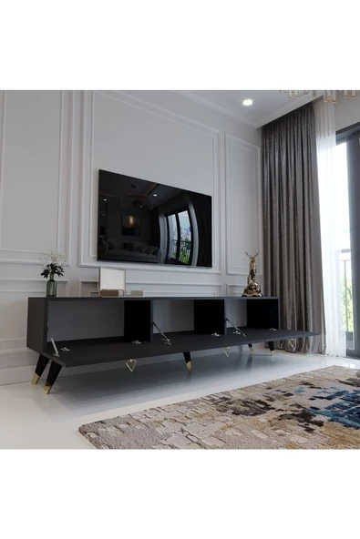 Myniture Home & Living Modern Tv Sehpası Üçgen Kulp Kepli Q8017-4 Antrasit - 3