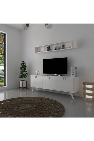 Myniture Home & Living Icon Raflı Tv Ünitesi Q3029-1 Kulplu Dolaplı Modern Tv Sehpası - Resim 3