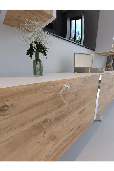 Myniture Home & Living Festival Tv Ünitesi S3002-6-1 BEYAZ ATLANTİK SİLVER COLOR Tv Sehpası ve Duvar Rafı - Resim 4