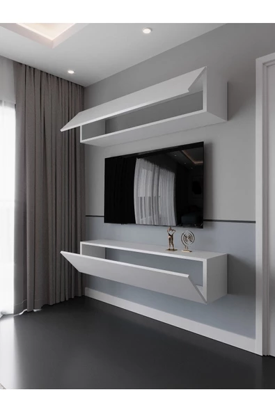 Myniture Home & Living Duvara Monte Tv Sehpası Beyaz S6203-1 - 2