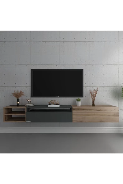 Myniture Home & Living Duvara Monte Tv Sehpası S6111-7 Çırağan Antrasit Çırağan - Resim 2