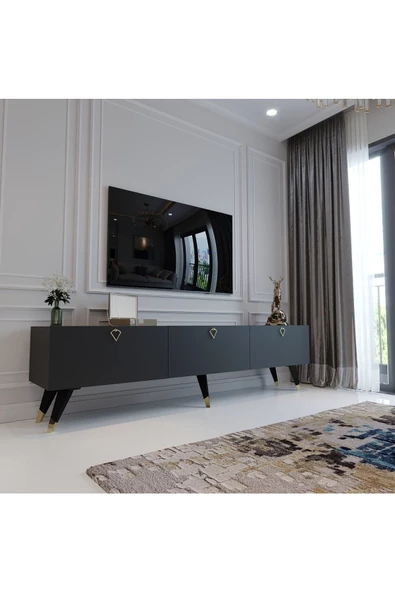 Myniture Home & Living Modern Tv Sehpası Üçgen Kulp Kepli Q8017-4 Antrasit