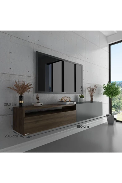 Myniture Home & Living Duvara Monte Tv Sehpası Ceviz Antrasit S6110-7 - Resim 3