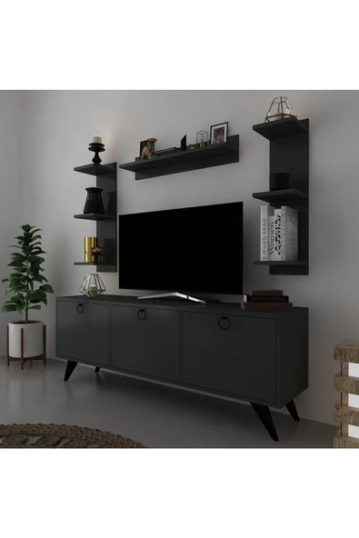 Myniture Home & Living Icon Raflı Tv Ünitesi Q3028-4 Kulplu Dolaplı Modern Tv Sehpası