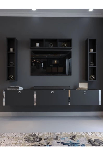 Myniture Home & Living Festival Tv Ünitesi S13007-4 Antrasit Silver Duvara Monte tv sehpası - Resim 2