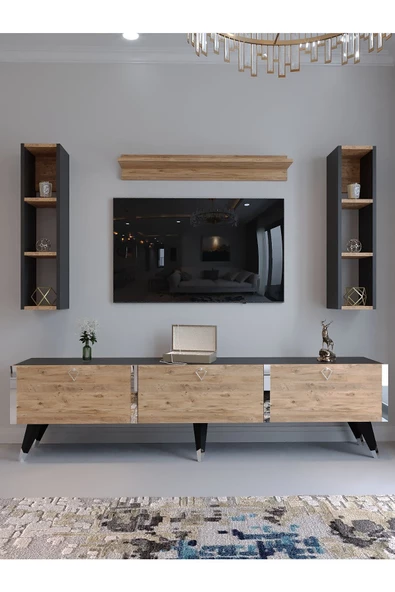 Myniture Home & Living Festival Tv Ünitesi S3008-4-6 ANT. A. ÇAM - COLOR SİLVER Tv Sehpası ve Duvar Rafı - Resim 2