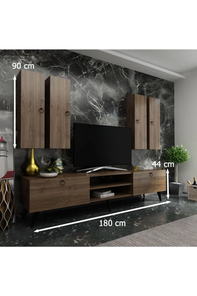 MobilyaFırsat Ideal Tv Ünitesi Duvar Raf Ve Duvar Dolaplı Q7021-2 Ceviz - Resim 2