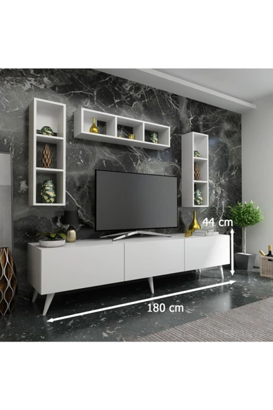 MobilyaFırsat Ideal Tv Ünitesi Duvar Rafı Q7007-1 Beyaz - Resim 2