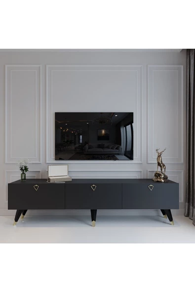 Myniture Home & Living Modern Tv Sehpası Üçgen Kulp Kepli Q8017-4 Antrasit - 2