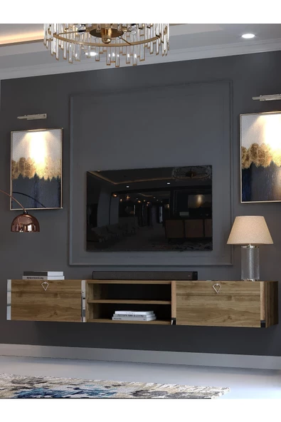 Myniture Home & Living Festival Duvara Monte Tv Sehpası Ceviz S10009-2 Silver - Resim 3