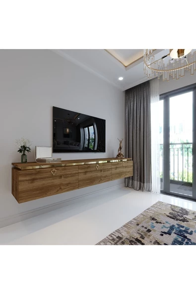 Myniture Home & Living Duvara Monte Gold Üçgen Kulp G6117-2 Ceviz 35 Cm Derinlik ürün görseli 1