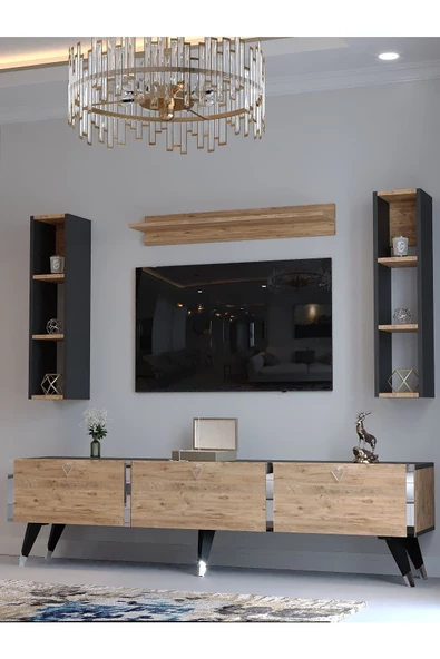 Myniture Home & Living Festival Tv Ünitesi S3008-4-6 ANT. A. ÇAM - COLOR SİLVER Tv Sehpası ve Duvar Rafı - Resim 3