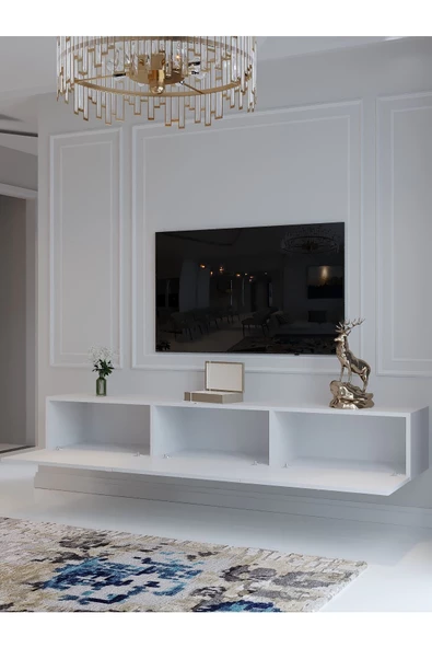 Myniture Home & Living Festival Duvara Monte Tv Sehpası Beyaz G10017-1 - Resim 4