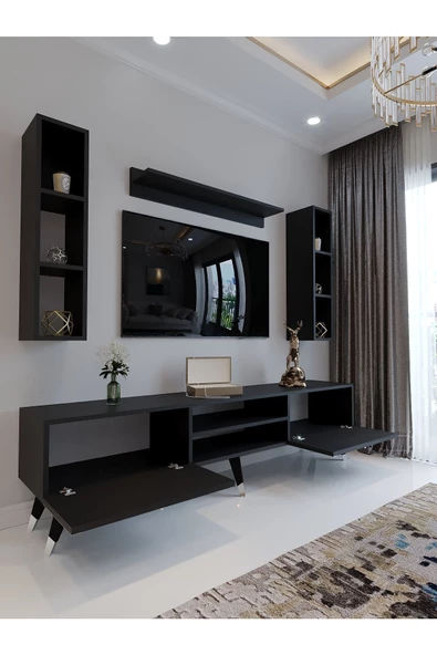 Myniture Home & Living Festival Tv Ünitesi S3009-4 Antrasit - Silver Detaylı Minifiks Bağlantı Tv Sehpası Ve Duvar Rafı - 3