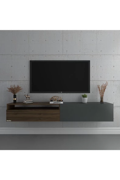 Myniture Home & Living Duvara Monte Tv Sehpası Ceviz Antrasit S6110-7 - Resim 2