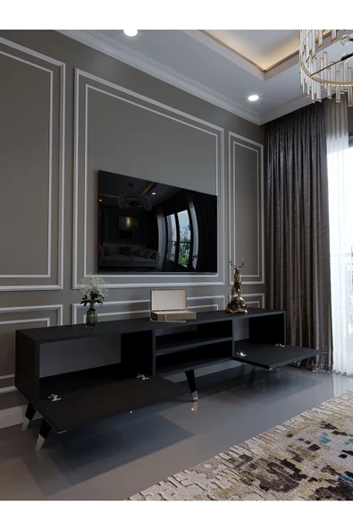 Myniture Home & Living Festival Tv Ünitesi S3030-4 Antrasit Silver detaylı Minifiks Bağlantı Tv Sehpası - Resim 4