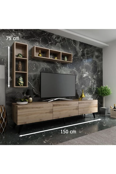 MobilyaFırsat Ideal Tv Ünitesi Duvar Raflı Q7804-3 Çırağan - Resim 2