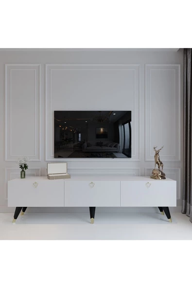 Myniture Home & Living Modern Tv Sehpası Üçgen Kulp Kepli Q8017-1 Beyaz ürün görseli 1