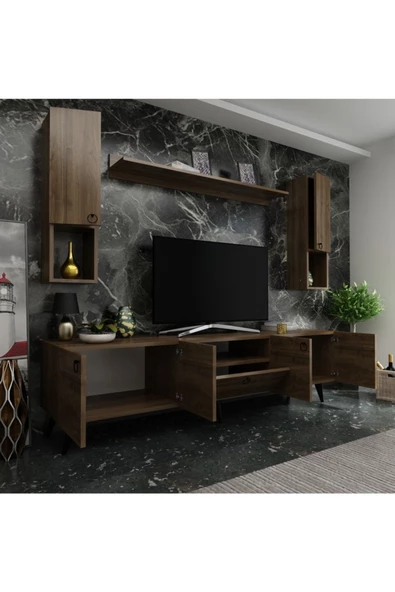 MobilyaFırsat Ideal Tv Ünitesi Duvar Raf Ve Duvar Dolaplı Q7025-2 Ceviz - 2