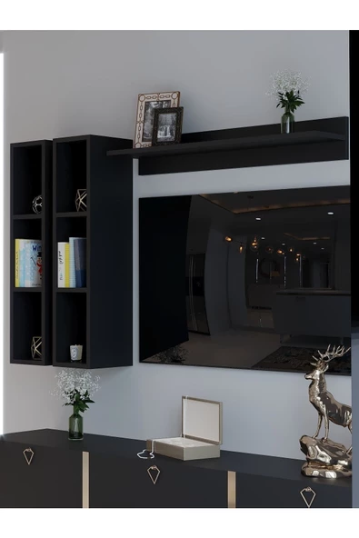 Myniture Home & Living Festival Duvar Rafı R2-4 Antrasit Koyu Gri- Tv ünitesi rafı - Duvar Rafı - 2