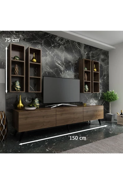 MobilyaFırsat Ideal Tv Ünitesi Duvar Raflı Q7802-2 Ceviz - 2