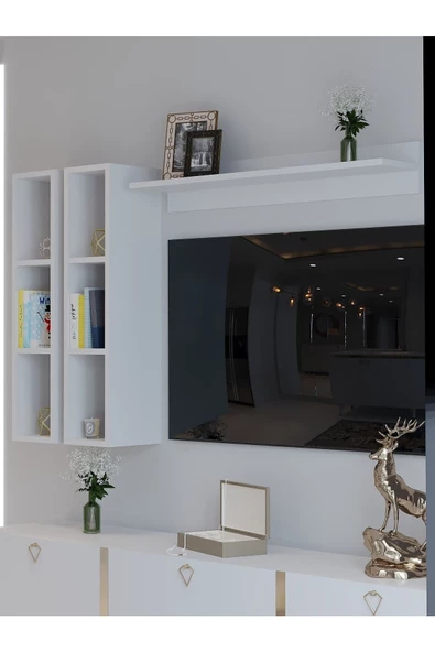 Myniture Home & Living Festival Duvar Rafı R2-1 Beyaz - Tv ünitesi rafı - Duvar Rafı - 3
