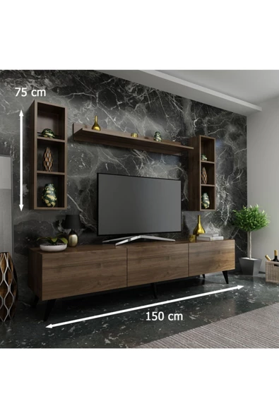 MobilyaFırsat Ideal Tv Ünitesi Duvar Raflı Q7808-2 Ceviz - 2