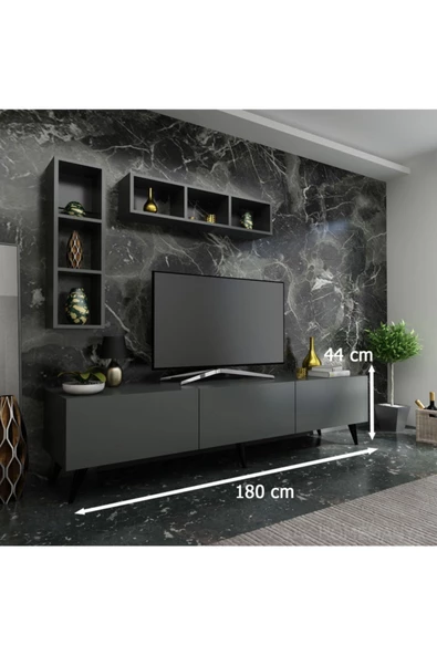 MobilyaFırsat Ideal Tv Ünitesi Duvar Rafı Q7004-4 Antrasit - Resim 2
