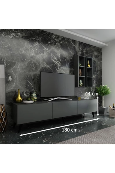 MobilyaFırsat Ideal Tv Ünitesi Duvar Rafı Q7003-4 Antrasit - Resim 2