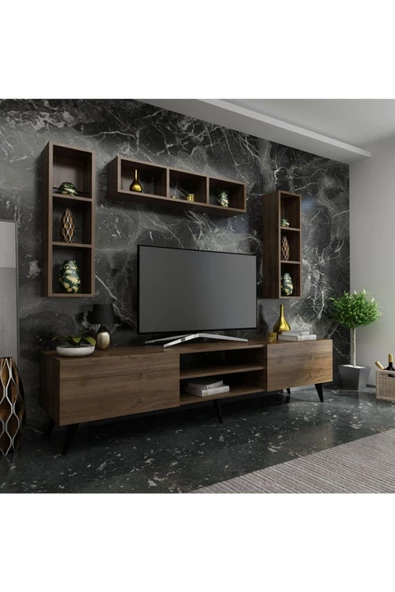 MobilyaFırsat Ideal Tv Ünitesi Duvar Rafı Q7006-2 Ceviz ürün görseli 1