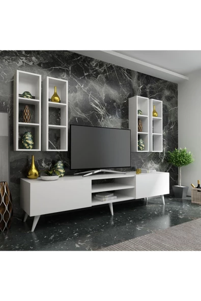 MobilyaFırsat Ideal Tv Ünitesi Duvar Raflı Q7801-1 Beyaz