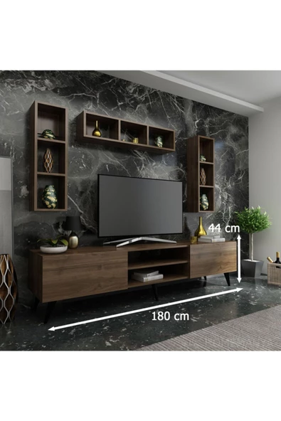 MobilyaFırsat Ideal Tv Ünitesi Duvar Rafı Q7006-2 Ceviz - Resim 2