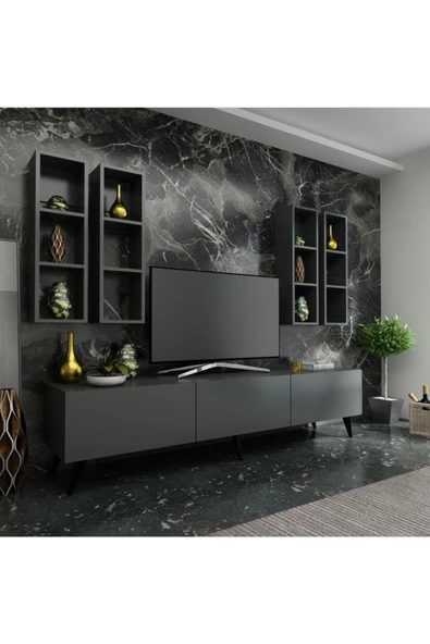 MobilyaFırsat Ideal Tv Ünitesi Duvar Raflı Q7802-4 Antrasit